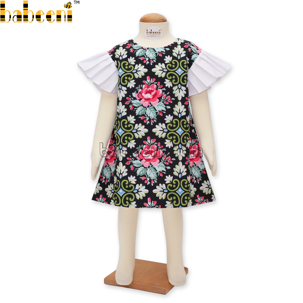 Vintage floral Plain Dress  for little girl - DR 2863